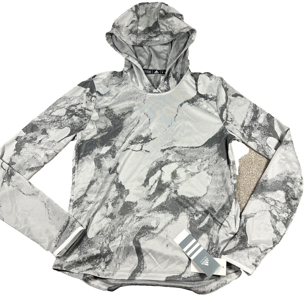 Adidas Womens S Gray Camo Aeroready Athletic Training Hooded Sweatshirt NWT